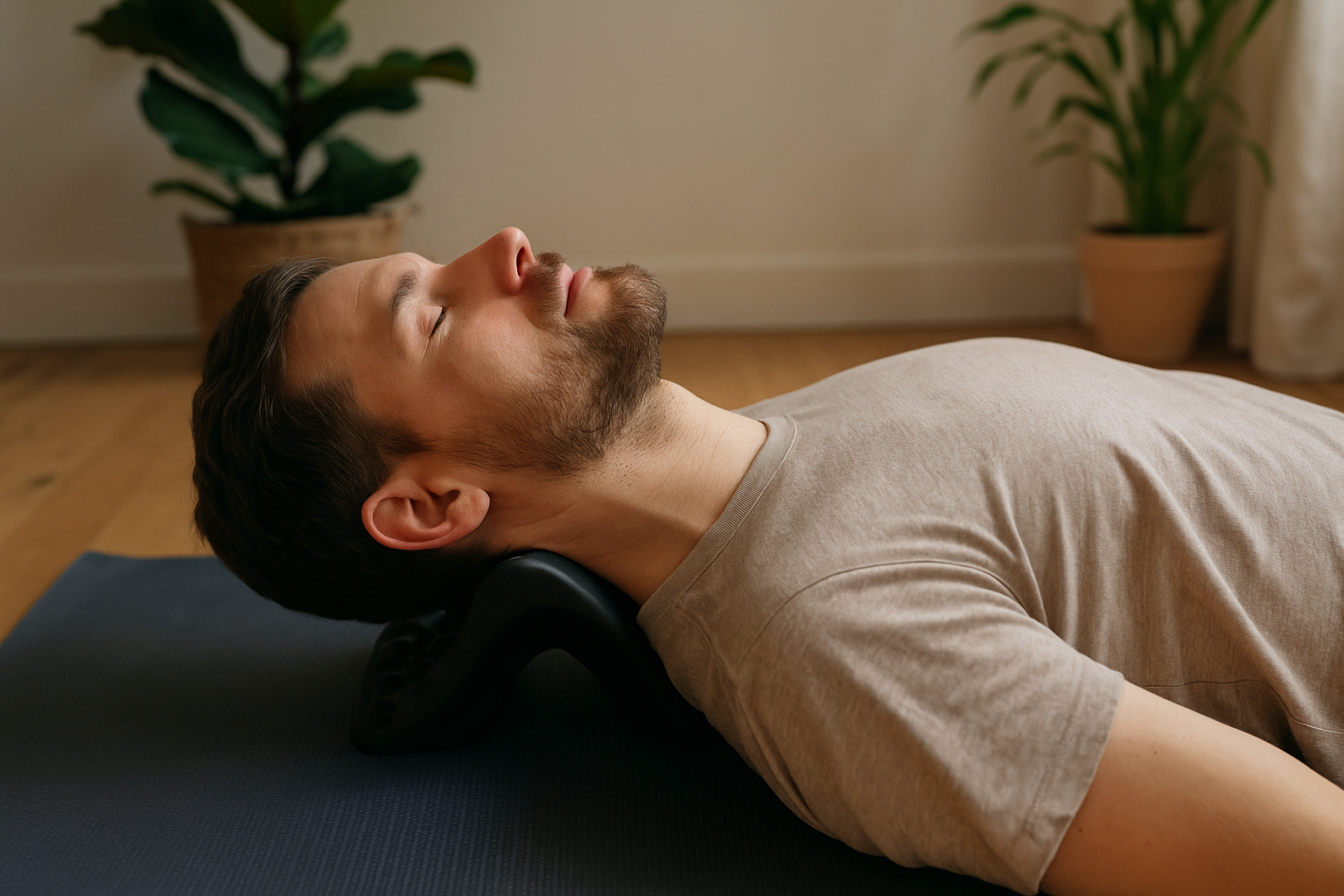 Black neck pillow during stretching