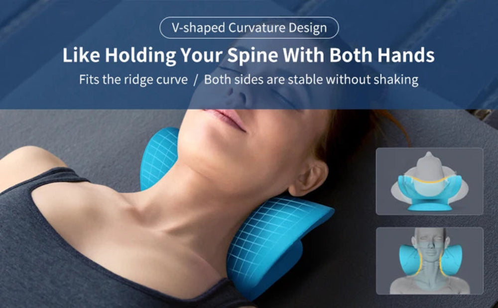 Person using chiropractic pillow for comfortable neck support while sleeping
