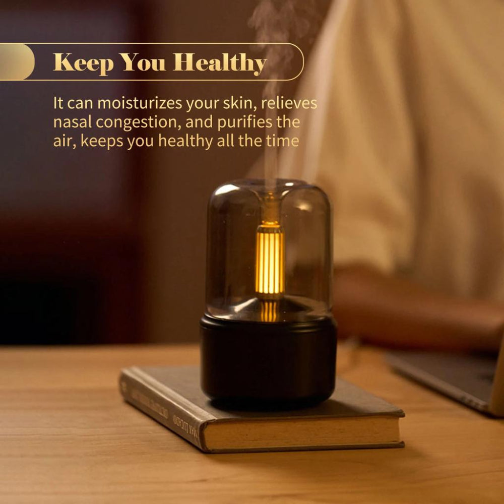Electric aroma diffuser with USB charging port and LED lighting