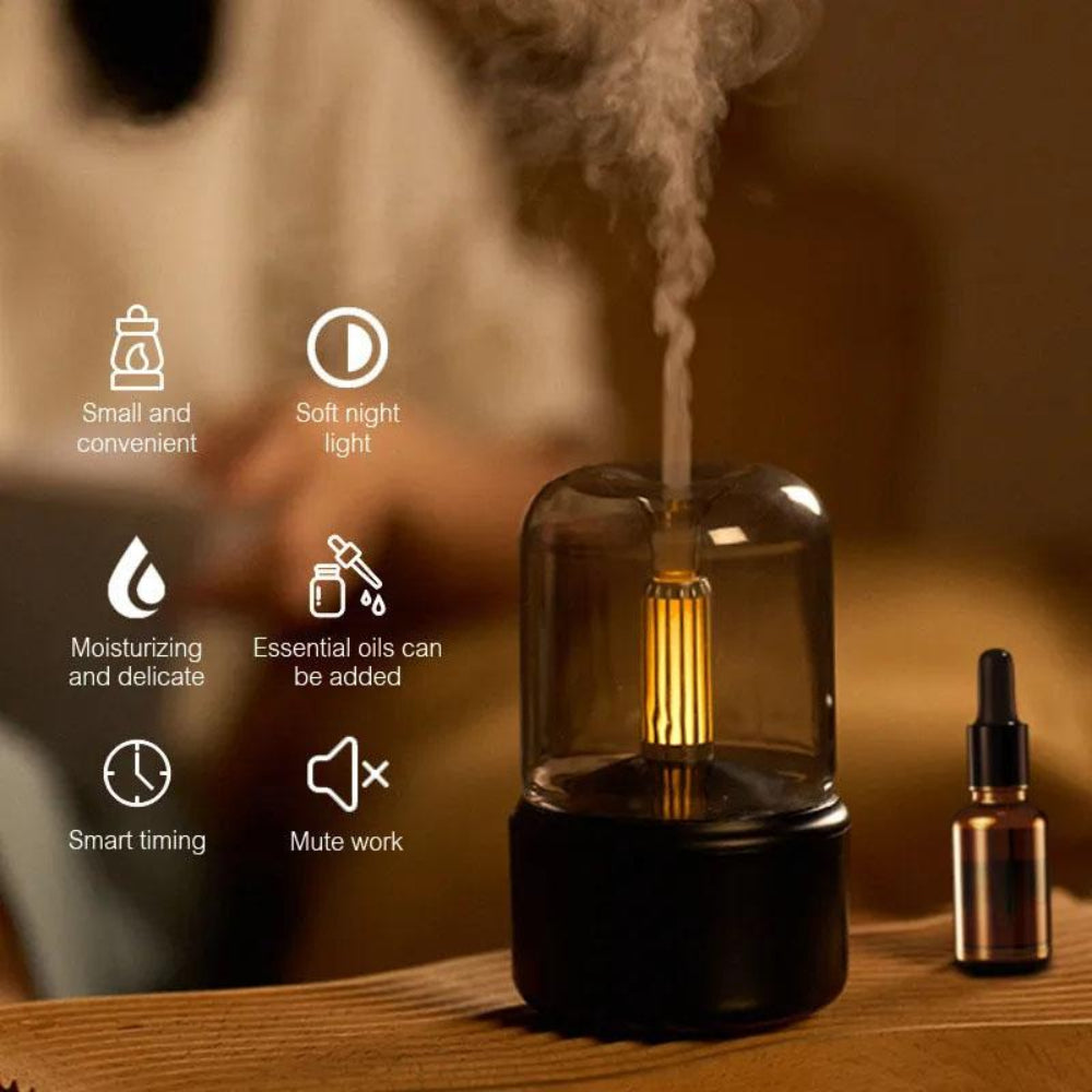 Electric aroma diffuser with USB charging port and LED lighting
